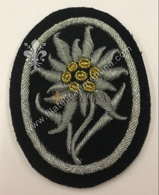 Distintivo Original Bundeswehr Gebirgsj&auml;ger Spade Incrociate Edelweiss Metallo NATO