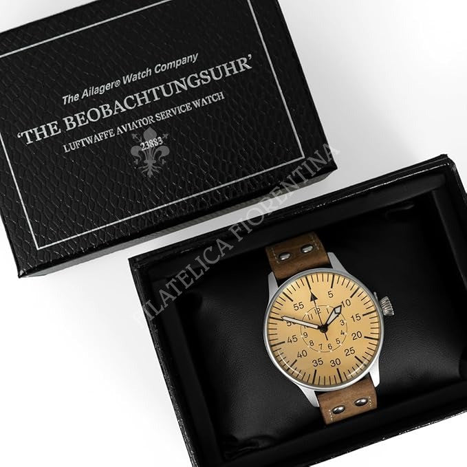 Orologio da servizio in stile aviatore della Luftwaffe tedesca Ailager (Beobachtungsuhr) - Marrone