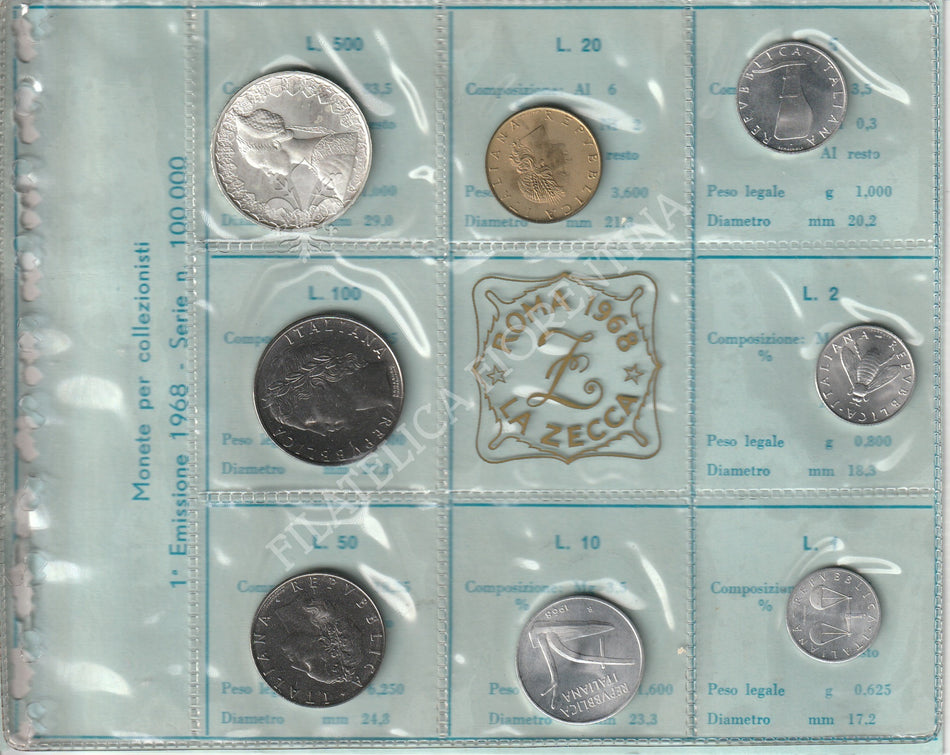 1968 - Divisionale 1° Emissione - Confezione Zecca Italia - Tiratura 100.000