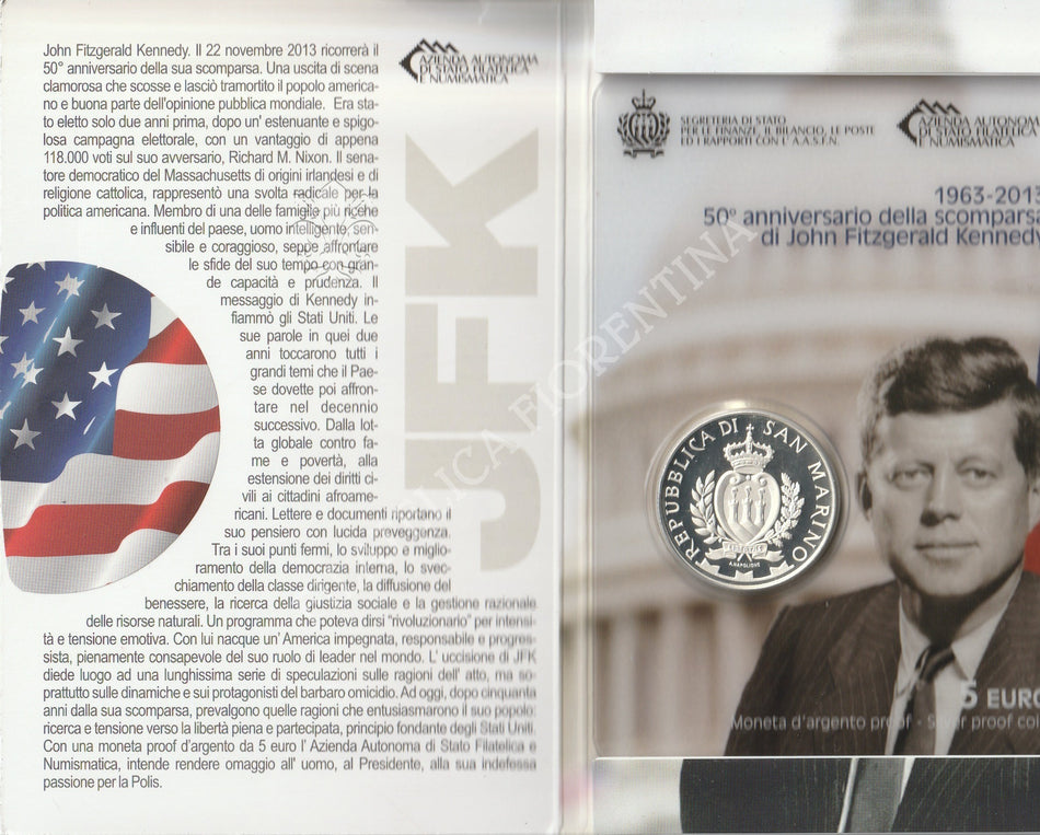 2013 - Blister 5 € J. F. Kennedy (Proof) - Tiratura 8.000