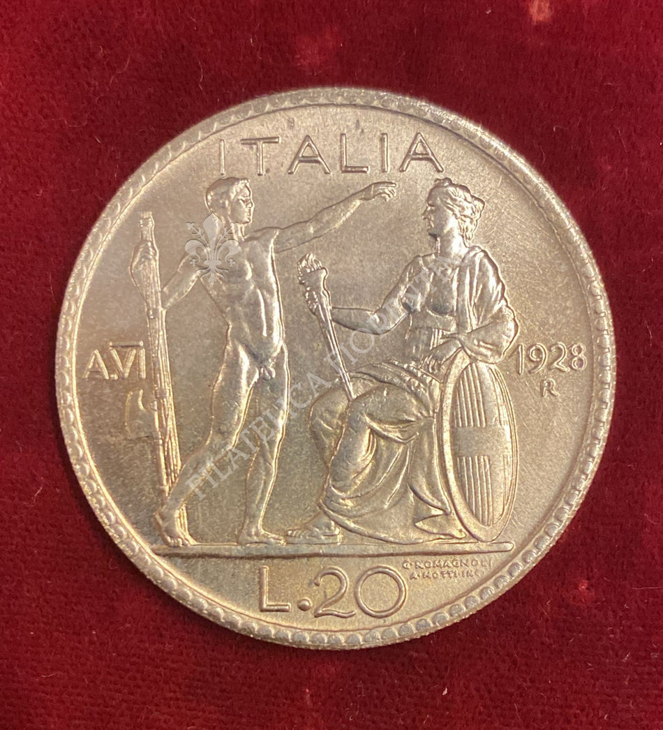 Riproduzione Moneta Regno d'Italia - 20 Lire Littore V.E. III 1928 A. VI