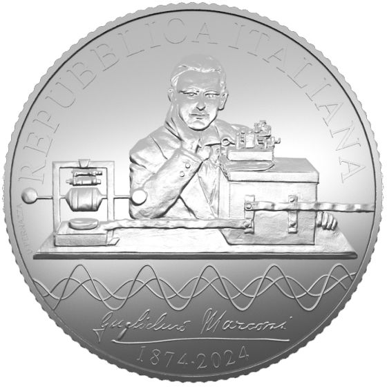 Italia 2024 - 5 euro 150° Anniversario della nascita di Guglielmo Marconi e 100 anni dalla prima trasmissione radiofonica in Italia