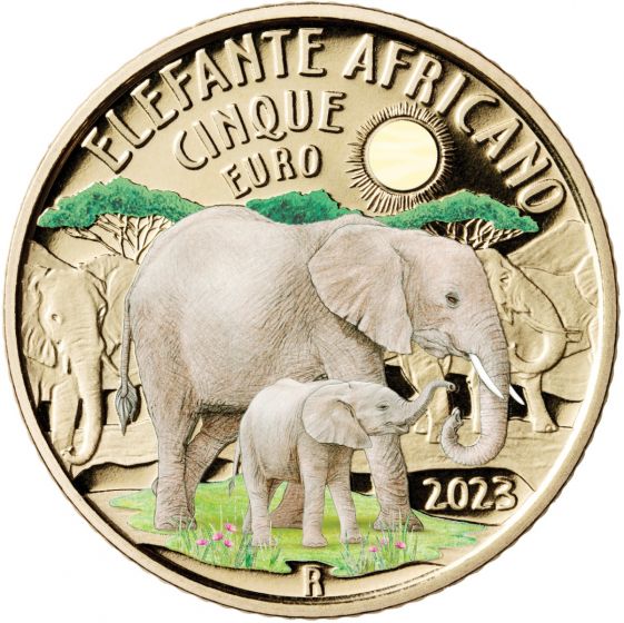 Italia 2023 - 5 Euro Serie Mondo Sostenibile - Animali in via di estinzione "Elefante africano"