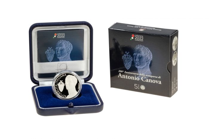 Italia 2022 - 5 Euro Argento 925/°°°  "200° Anniversario della scomparsa di Antonio Canova"