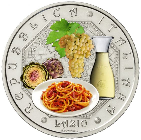 Italia 2023 - 5 euro Serie Cultura Enogastronomica Italiana - "LAZIO - Frascati e Amatriciana"