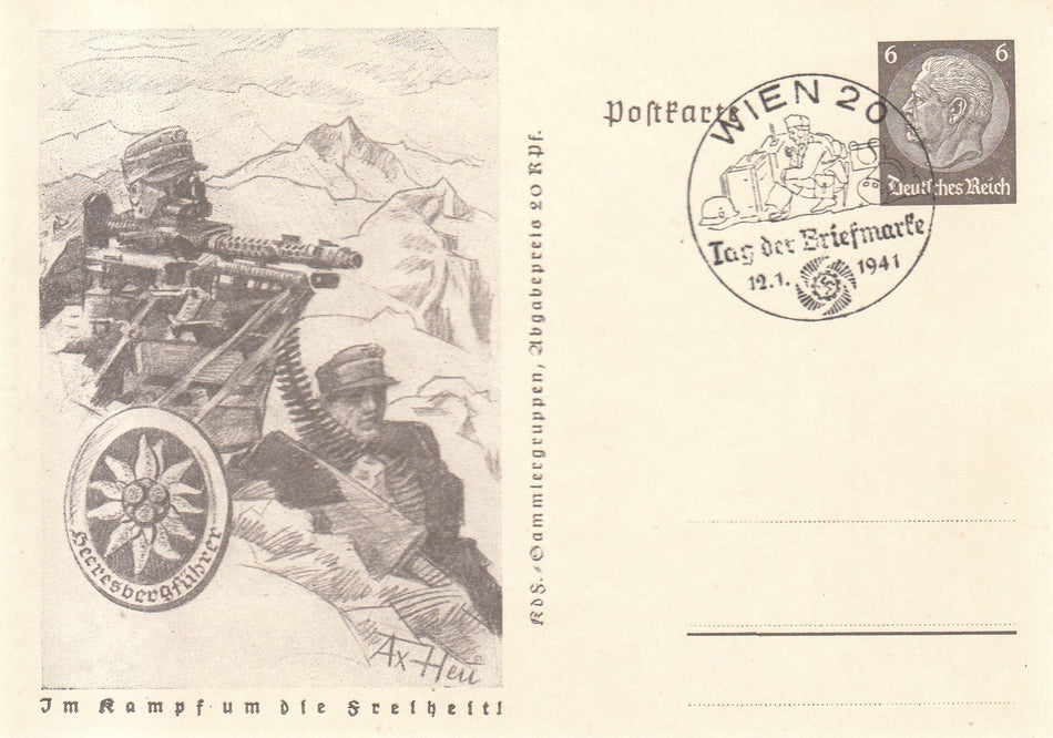 Cartolina propaganda Tedesca "Im Kampf um die Freiheit!" 1941 - con timbro commemorativo