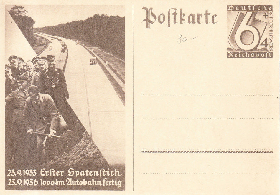 Cartolina di propaganda Tedesca "1000 km Autobahn fertig - 1936"