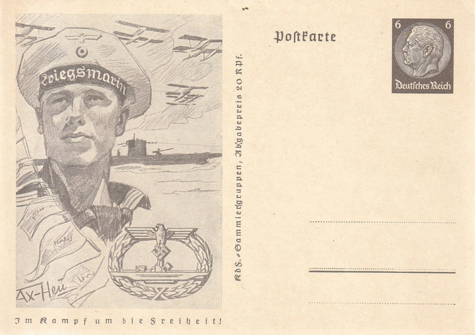 Cartolina propaganda Tedesca "Im Kampf um die Freiheit! - Kriegsmarine" 1941