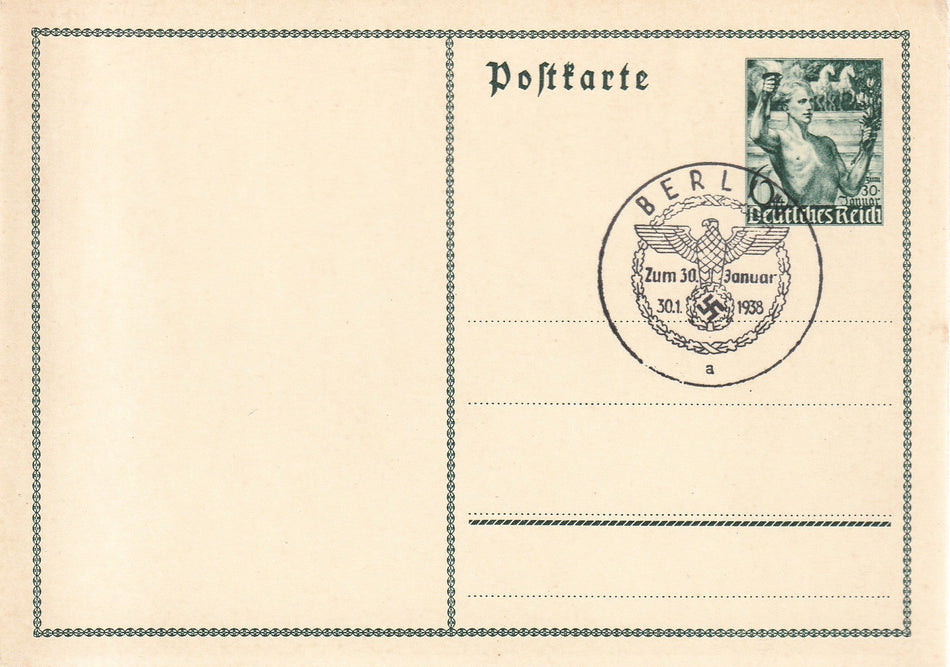 Cartolina propaganda Tedesca "Deutsches Reich - 1938" Con timbro commemorativo