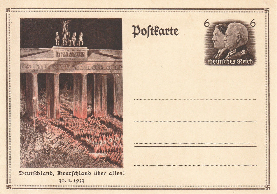 Cartolina propaganda Tedesca "Machtergreifung - Brandenburger Tor - 1933" (Nomina a cancelliere di Adolf Hitler)