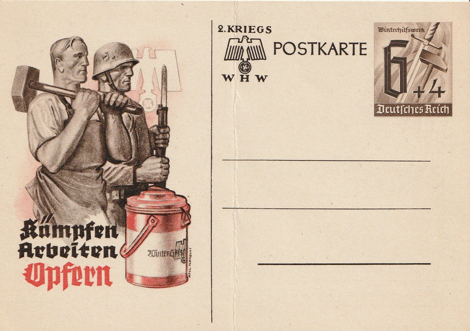 Cartolina propaganda Tedesca "Kämpfen. Arbeiten. Opfern" (Piegato)