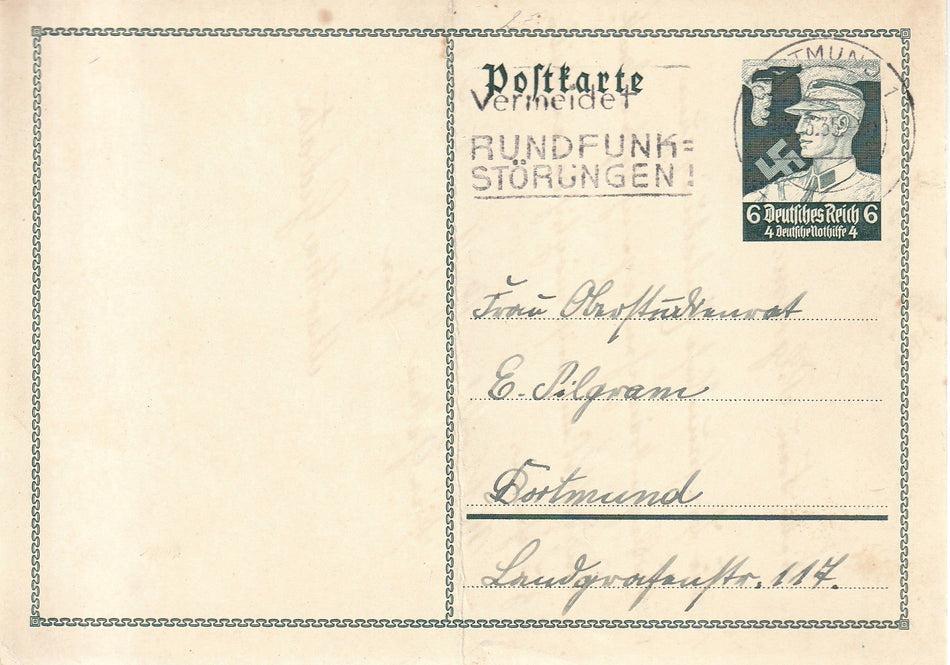 Cartolina propaganda Tedesca con timbro "Vermeidet Rundfunk-störungen!" (Viaggiata)