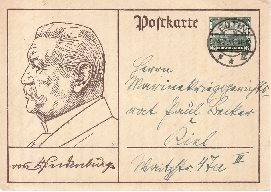 Cartolina tedesca "Von Hindenburg - 1933" (Viaggiata)