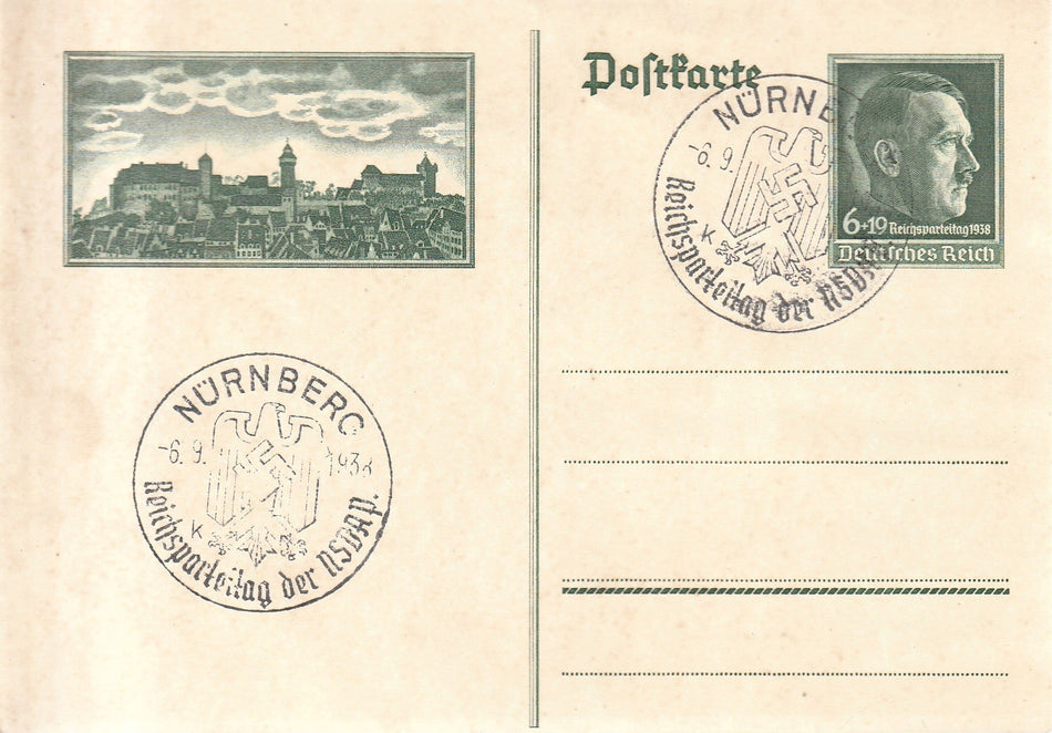Cartolina propaganda Tedesca con timbro commemorativo "Reichsparteitag - Nürnberg 1938"