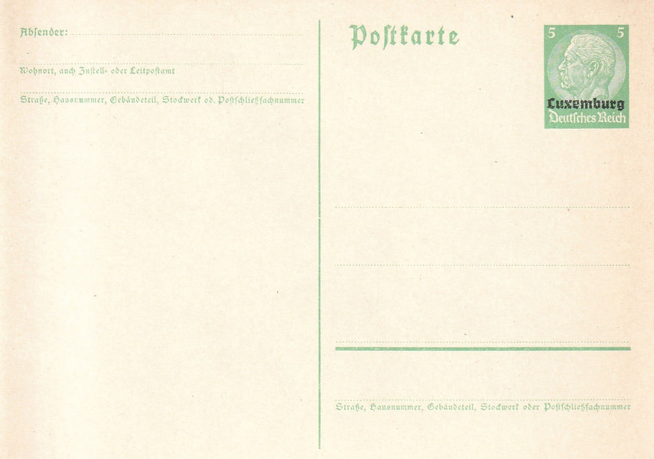 Cartolina con intero postale tedesco "Occupazione Tedesca del Lussemburgo ~ 1940"