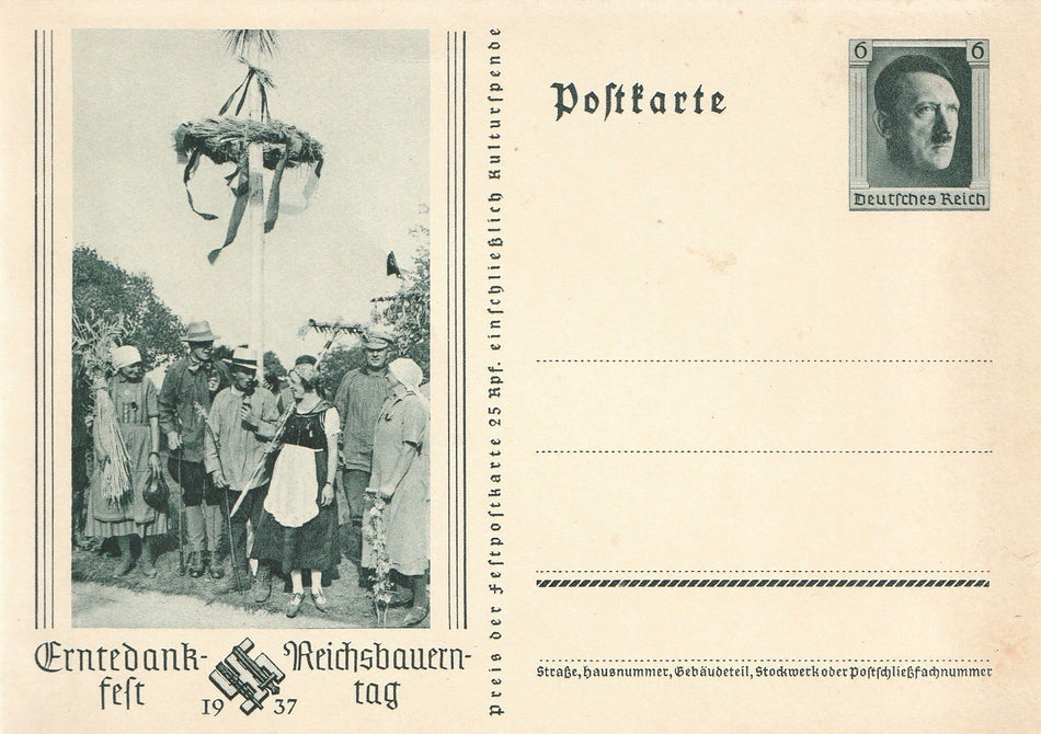 Cartolina con intero postale tedesco "Erntedank-felt Reichsbauerntag - 1937"