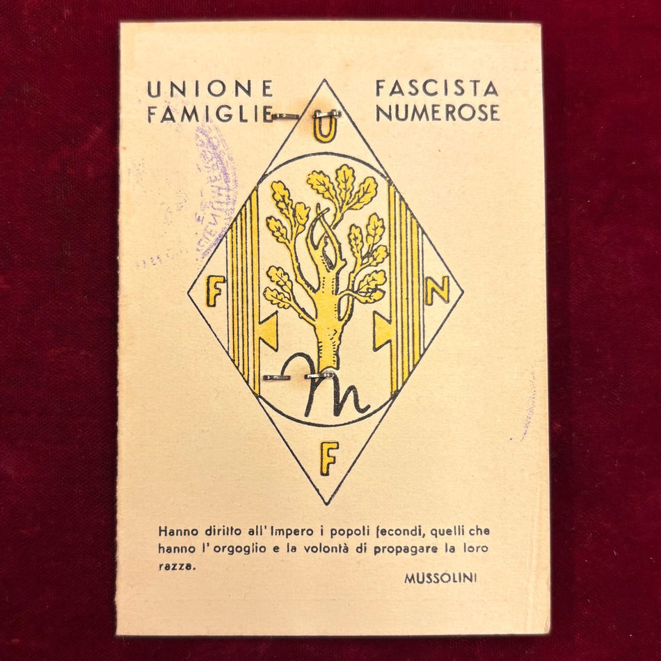 Tessera "Unione Fascista Famiglie Numerose (UFFN)" - 1939
