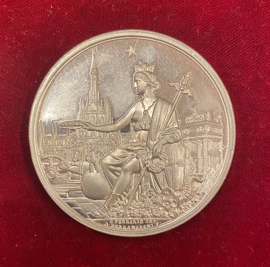 Medaglia in metallo bianco "Esposizione Nazionale in Milano 1881" S. Johnson