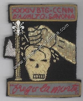 Distintivo del XXXIV° BTG. CCNN D'ASSALTO SAVONA "frego la morte"