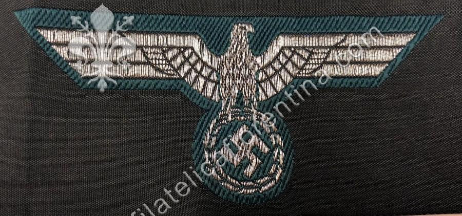 Aquila da ufficiale in seta con filo argentato su fondo verde scuro - mod. 1936