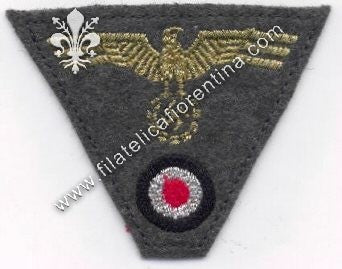 Fregio da Generale da bergmütze  mod. a " V " su fondo grigio/verde ( in panno)