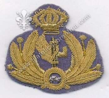 Fregio da Ufficiale della Milizia Ferroviaria - in canottiglia - su fondo celeste