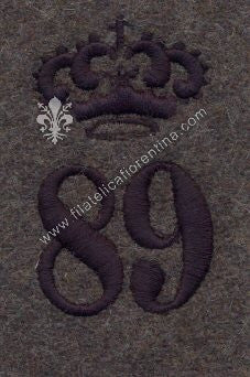 Fregio da Beretto su fondo grigio-verde della 1^ G.M dell' 89 Reggimento - SALERNO