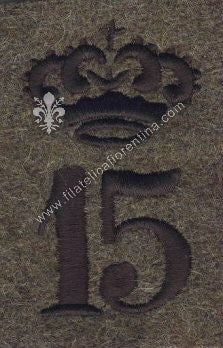 Fregio da Beretto su fondo grigio-verde della 1^ G.M del 15° Reggimento - SAVONA