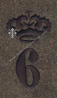 Fregio da Beretto su fondo grigio-verde della 1^ G.M del 6° Reggimento - AOSTA