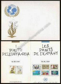Folder filatelico " ONU - Diritti dell'infanzia " 1991 - Busta invecchiata