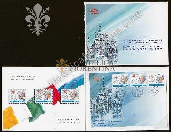 Folder filatelico " ITALIA 1999 - Esposizione filatelica - CITTA' DEL VATICANO . ITALIA . SAN MARINO " 1998
