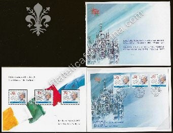 Folder filatelico " ITALIA 1999 - Esposizione filatelica - CITTA' DEL VATICANO . ITALIA . SAN MARINO " 1998