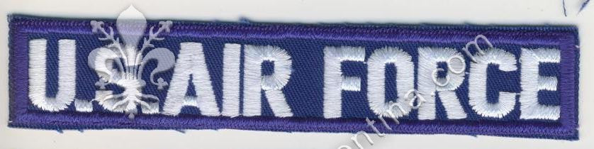 Scritta " U.S. AIR FORCE " bianco su blu in rilievo con bordo cucito