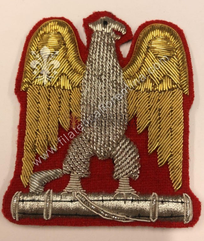 Fregio Aquila del PNF Partito Nazionale Fascista ( filo argento/oro canottiglia )