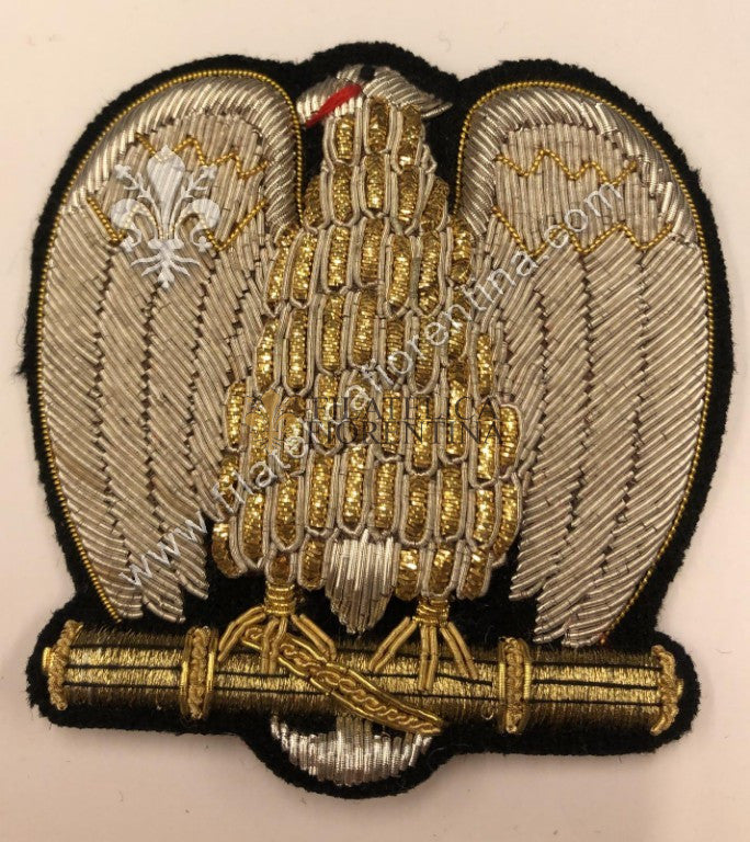 Fregio Aquila del PNF Partito Nazionale Fascista ( filo argento/oro canottiglia )