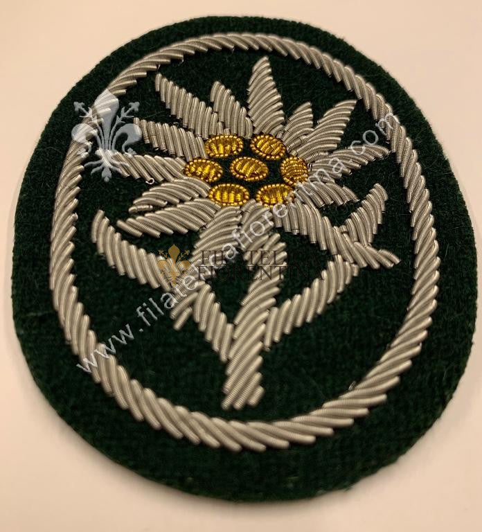 Distintivo Gebirgsjäger da ufficiale -Stella Alpina Edelweiss - fondo verde