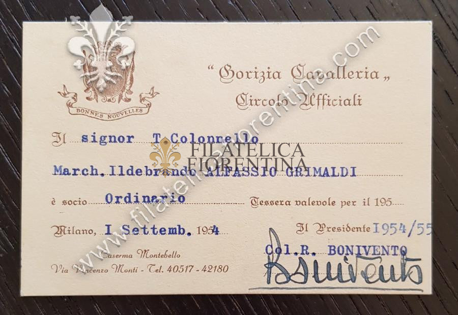 Tessera "Circolo Ufficiali Gorizia Cavalleria" - 1954/55
