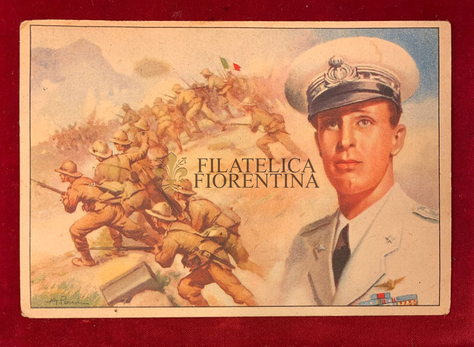 Cartolina militare BATTAGLIE D'AFRICA - Il Duca d'Aosta e l'Eroica difesa dell'Amba Alagi 1942 (viaggiata)