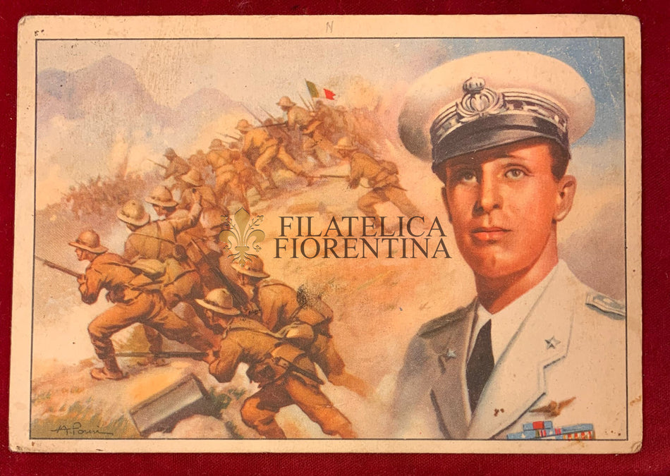 Cartolina militare BATTAGLIE D'AFRICA - Il Duca d'Aosta e l'Eroica difesa dell'Amba Alagi 1942 (viaggiata)