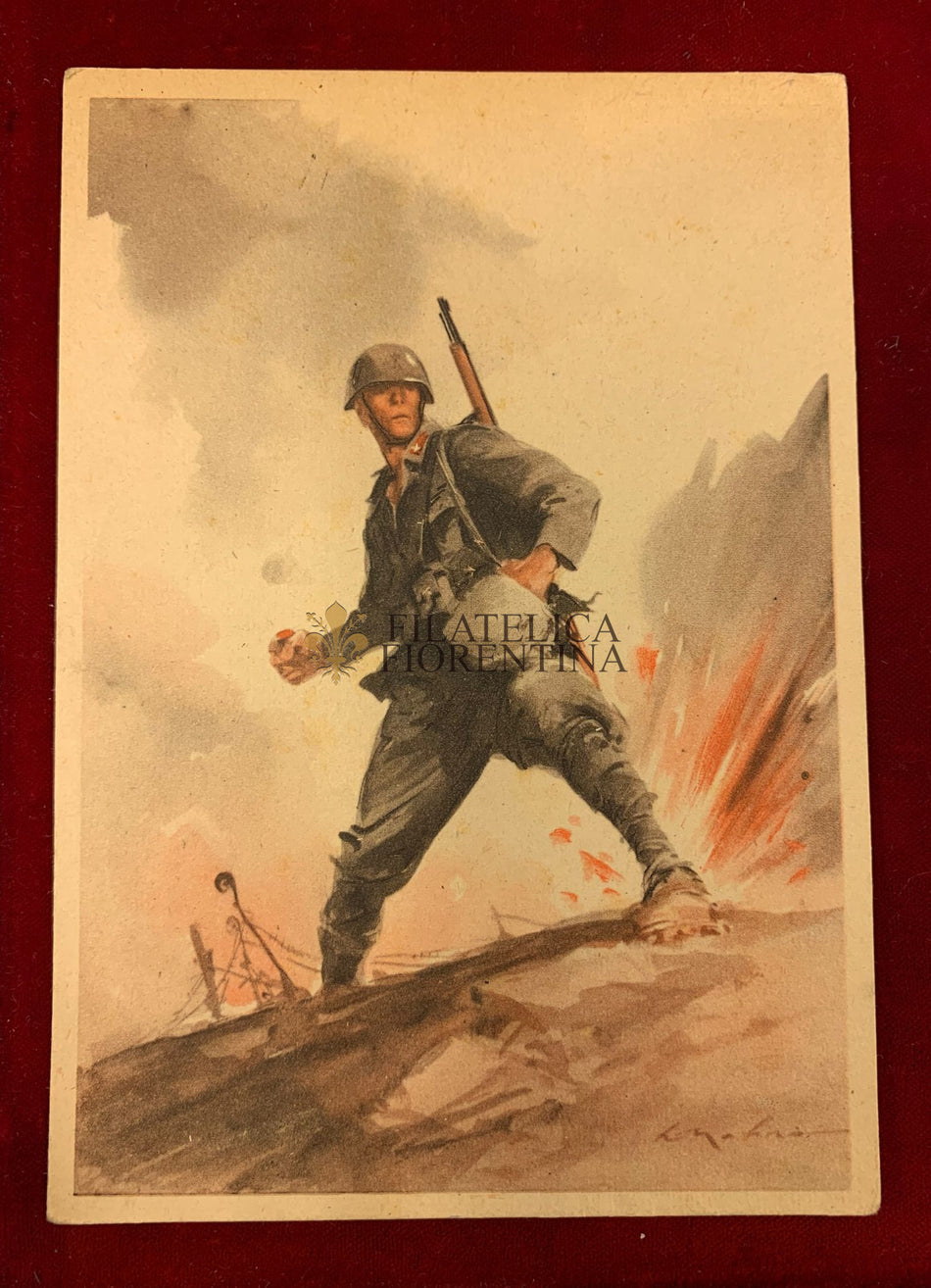 Cartolina militare FANTERIA - Fante con granata (viaggiata)