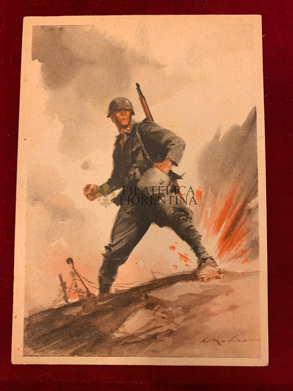 Cartolina militare FANTERIA - Fante con granata (viaggiata)