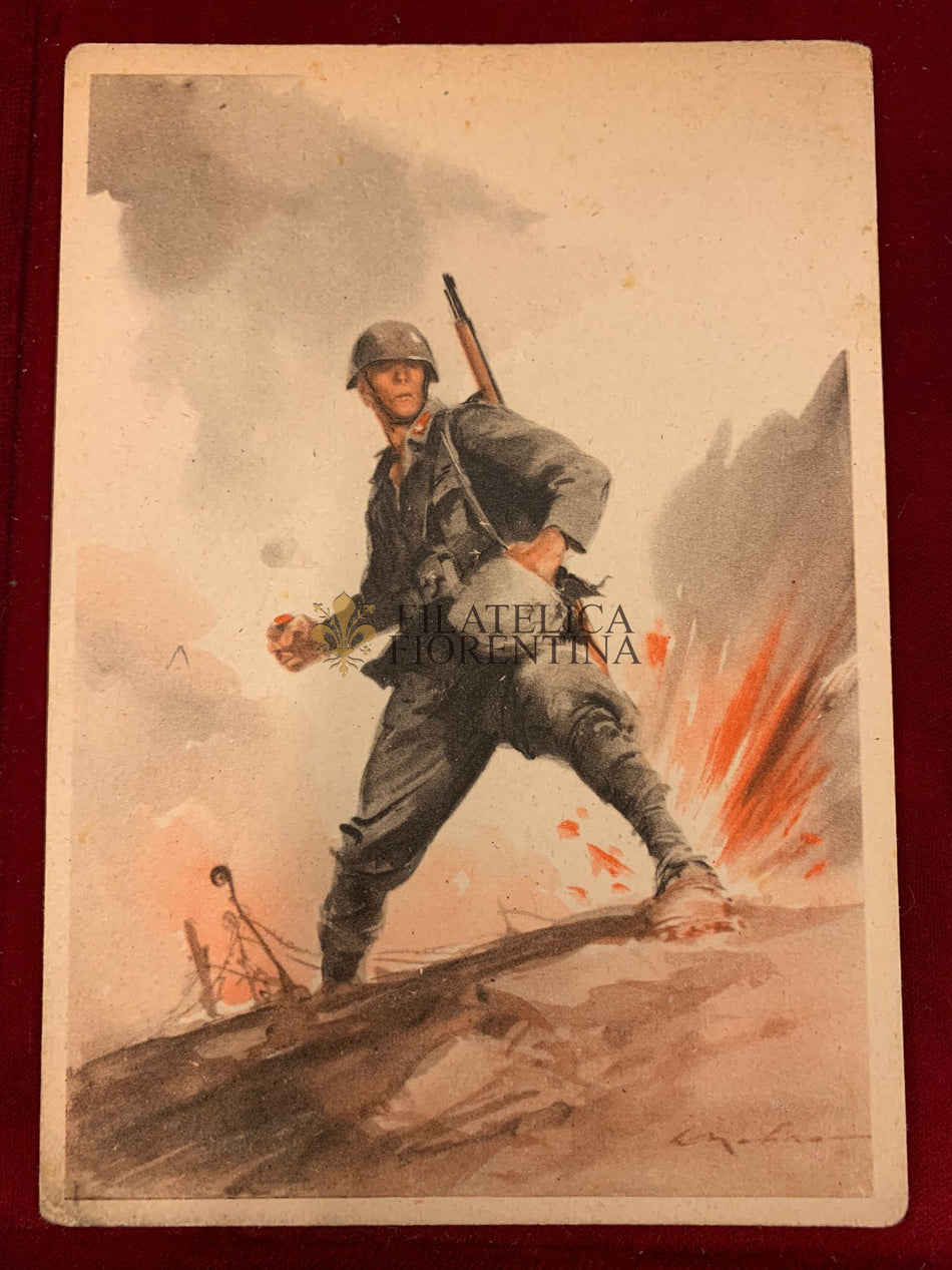 Cartolina militare FANTERIA - Fante con granata (non viaggiata)
