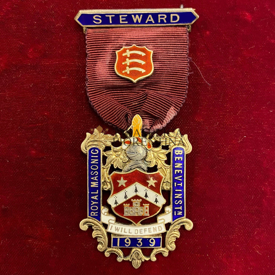 Massoneria Inglese - Medaglia "Royal Masonic Benevolent Institution - Steward 1939" (Ag)