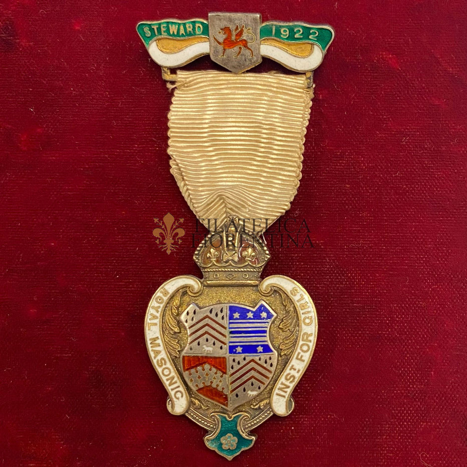 Massoneria Inglese - Medaglia "Royal Masonic Istitution for Girls - Steward 1922" (Ag)