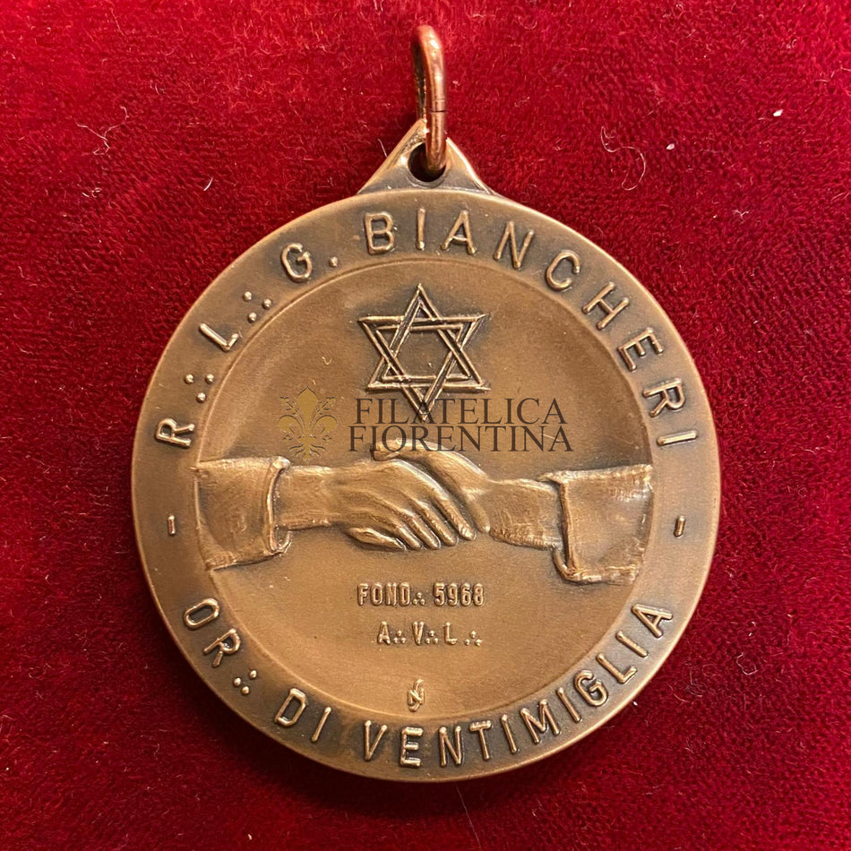 Medaglia tema massonico della Rispettabile Loggia G. Biancheri