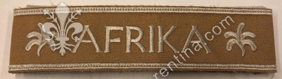 Fascetta da polso per truppa con scritta "AFRIKA" - ricamata in filo bianco