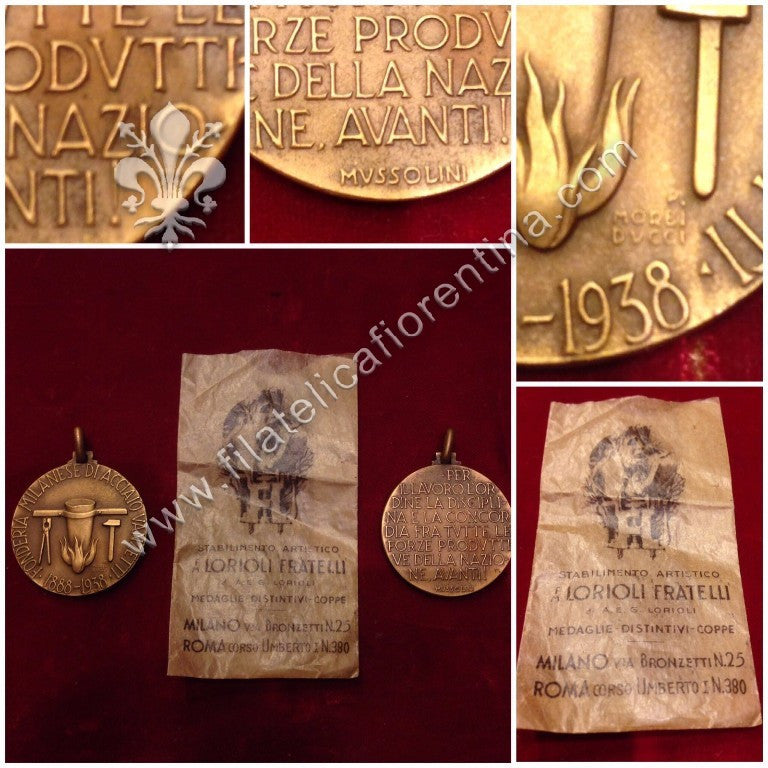 Medaglia pubblicitaria della fonderia milanese di acciaio Vanzetti 1888 - 1938