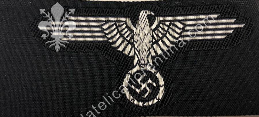 Aquila SS in seta da truppa - filo bianco, fondo nero