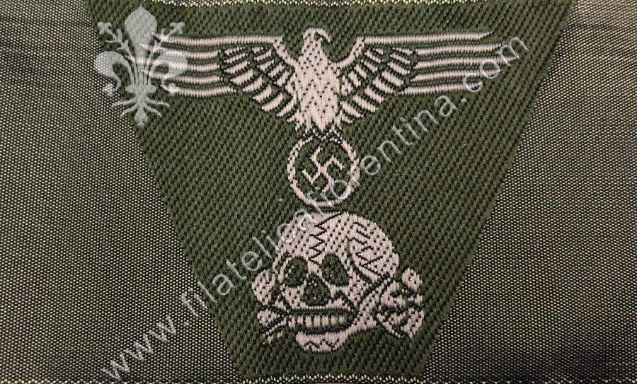 Aquila e totenkopf SS in seta - filo grigio su fondo verde
