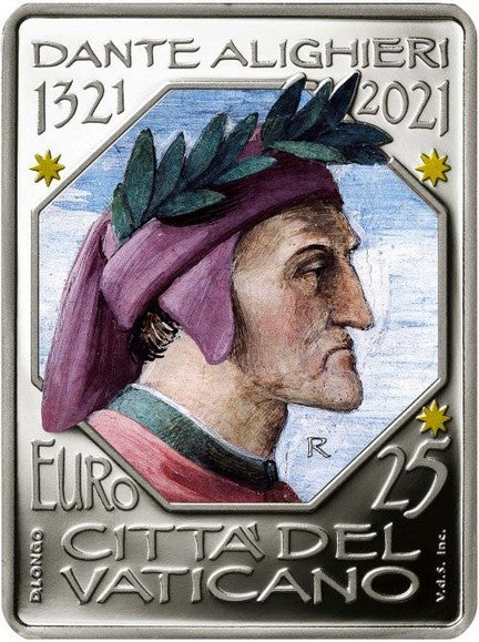 Vaticano - Moneta da 25 euro in Argento del "700° anniversario della morte di Dante Alighieri"